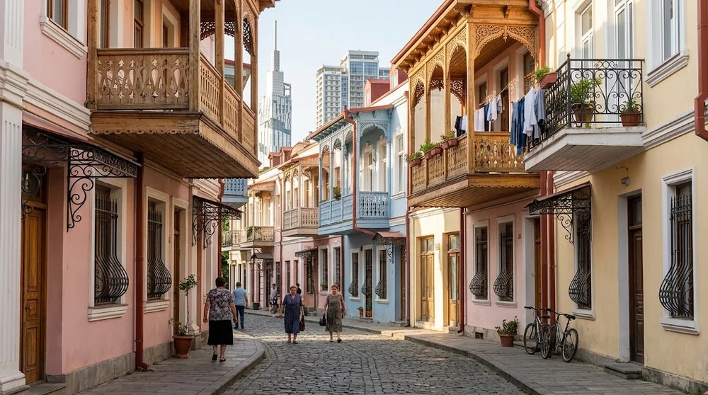Historic residential facades and balconies in Old Town Batumi
