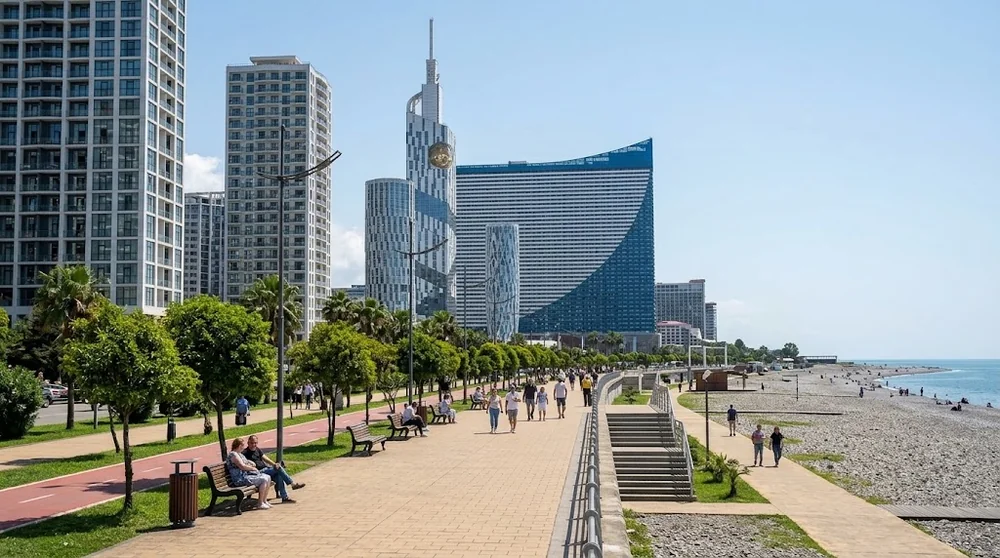 Modern apartment towers beside the promenade in New Boulevard